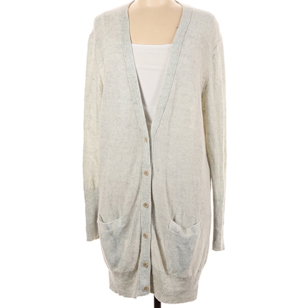 Heather Gray Extra Long Rayon/Spandex Sweatshirt Material Cardigan SZ 3X